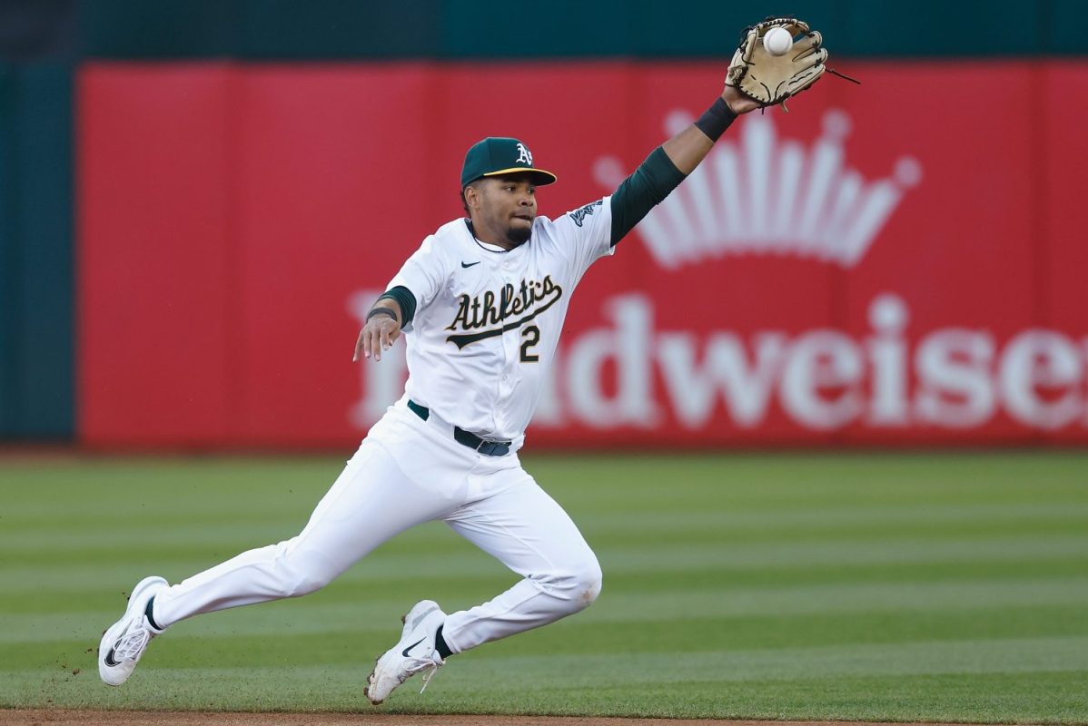 Oakland's Darell Hernaiz attempts to field the ball.