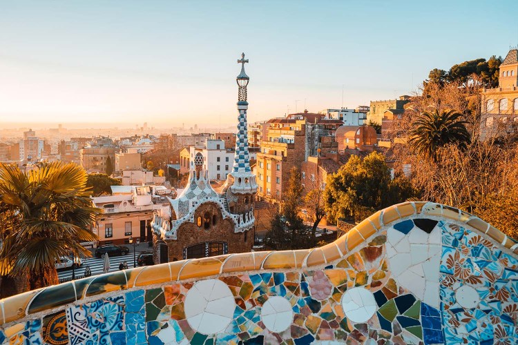 Barcelona at sunrise viewed from Park Güell