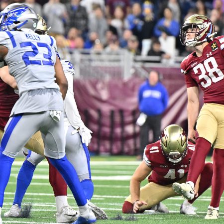 Jake Bates kicks a 64-yard field goal.