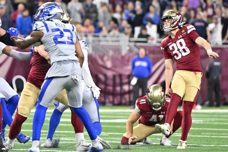 Jake Bates kicks a 64-yard field goal.