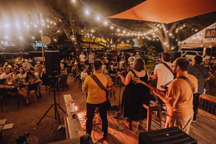 A band performing at Radio Coffee & Beer, one of the best live music venues in Austin along with its sister venue, Radio East