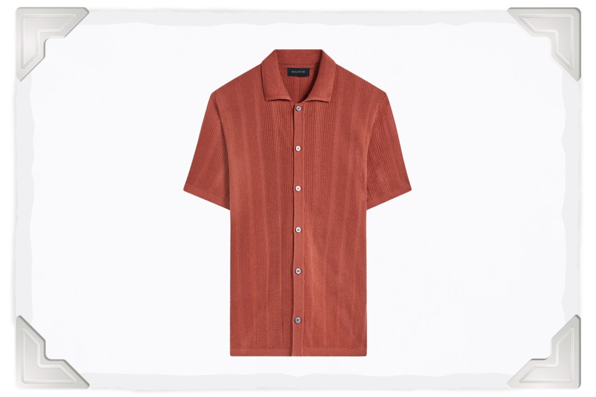 BUGATCHI Waffle Rib Full Button Short Sleeve Polo Sweater