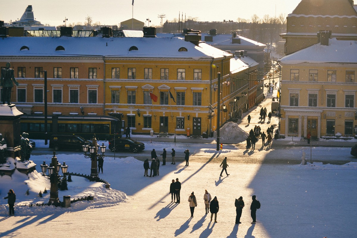 An aerial view of a square in Helsinki, Finland.