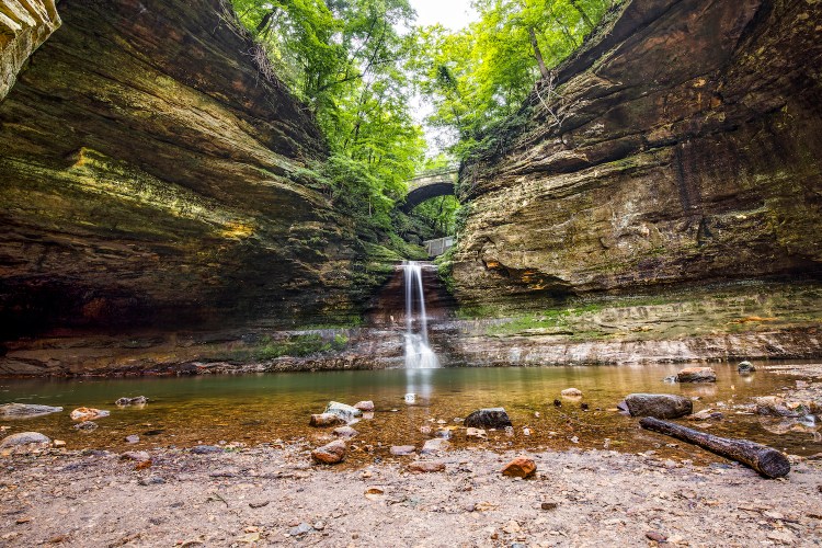 A beautiful waterfall in the canyons of Matthiessen State Park in Illinois.