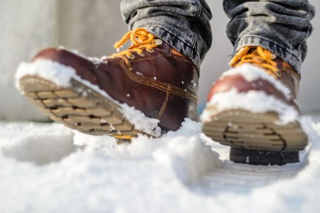 leather boots in snow