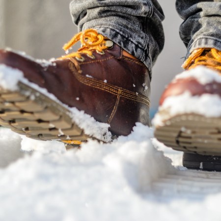 leather boots in snow