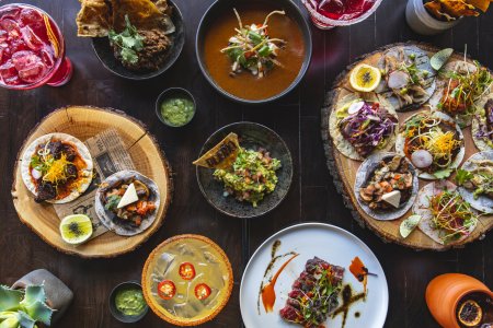 Spread of Mexican food on a table at dLeña in Washington, D.C.