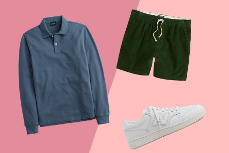 a collage of J.Crew items on a pink background