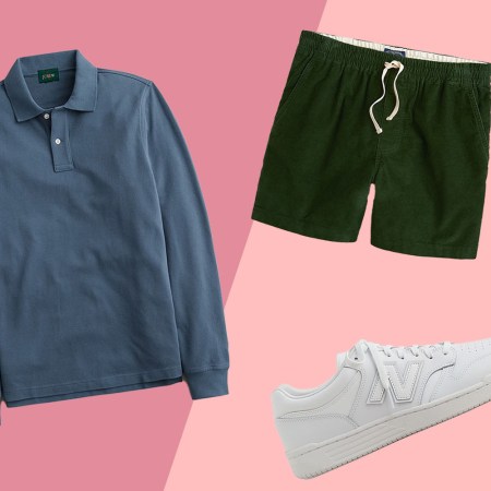 a collage of J.Crew items on a pink background