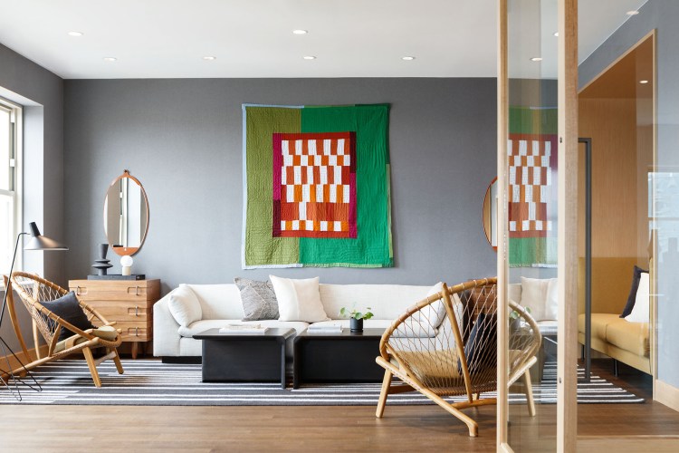 The lounge area in 714, the top-floor lobby bar at the kimpton harper hotel in fort worth