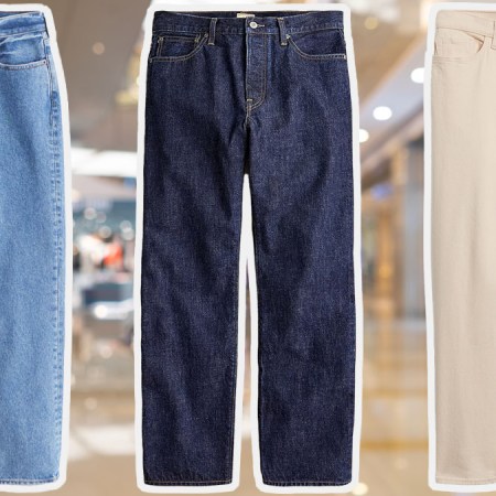 a trio of mall brand jeans on a mall background