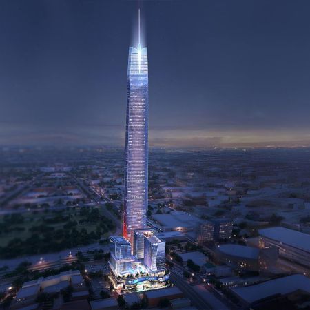 The planned Boardwalk at Bricktown development in Oklahoma City, anchored by the Legends Tower, which could become the tallest building in the U.S.