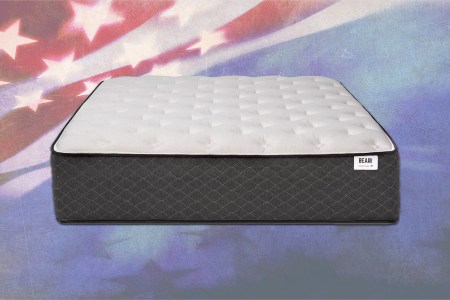 a mattress on an American flag background