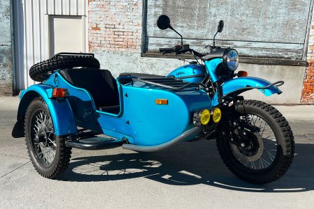 The Ural Gear Up in Caribbean Blue, a sidecar motorcycle which our writer Basem Wasef tested and reviewed for InsideHook