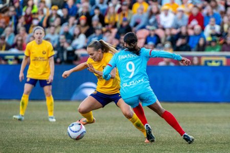 Sandy, Utah, USA; Utah Royals FC midfielder Agnes Nyberg (6) controls the ball against Chicago Red Stars forward Mallory Swanson (9) in the second half at America First Field