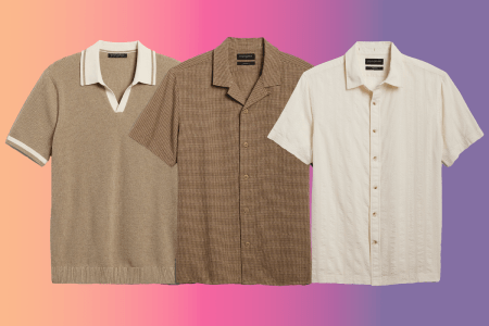 Left to right: Banana Republic Johnny-Collar Polo, Banana Republic Artisanal Textured Shirt, Banana Republic Lightweight Textured Shirt